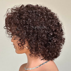 Dark Brown Curly Bob Lace Closure Wig With Bangs