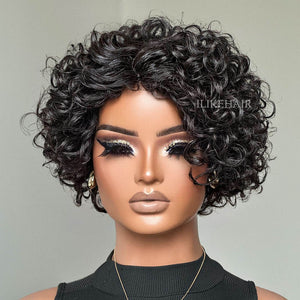 Dark Salt & Pepper Rose Curly Bob Glueless Human Hair Wig