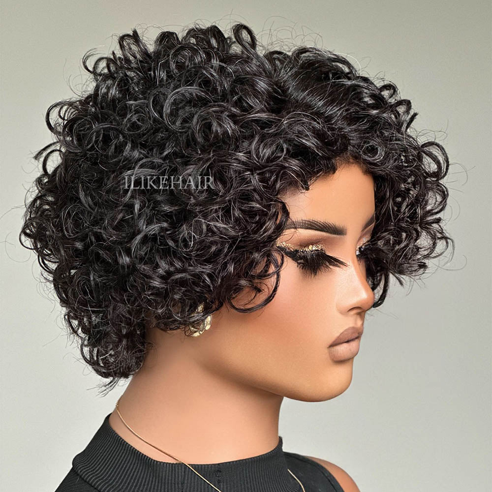 Dark Salt & Pepper Rose Curly Bob Glueless Human Hair Wig