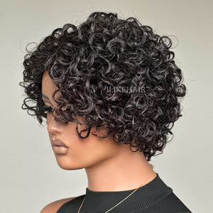 Dark Salt & Pepper Rose Curly Bob Glueless Human Hair Wig