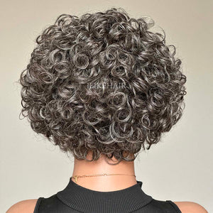 Glueless Salt & Pepper Rose Curly Bob Human Hair Wig