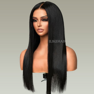 Long-lasting Replaceable Lace Natural Black Silk Straight Zipper Wig