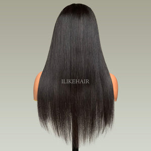 Long-lasting Replaceable Lace Natural Black Silk Straight Zipper Wig