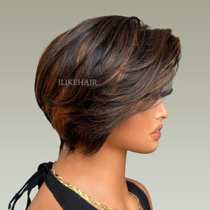 Boss Vibe Brown Highlights Layered Pixie Cuts Lace Wig