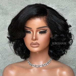 Short Layered Bouncy Curly With Kinky Edges 13x4 Lace Front Wig