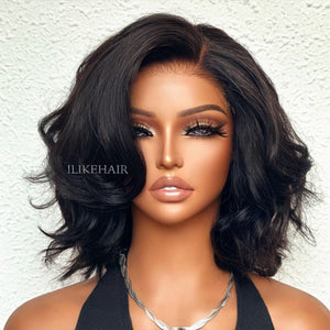 Put on & Go Side Part Layered Fluffy Bob Lace Closure Wig