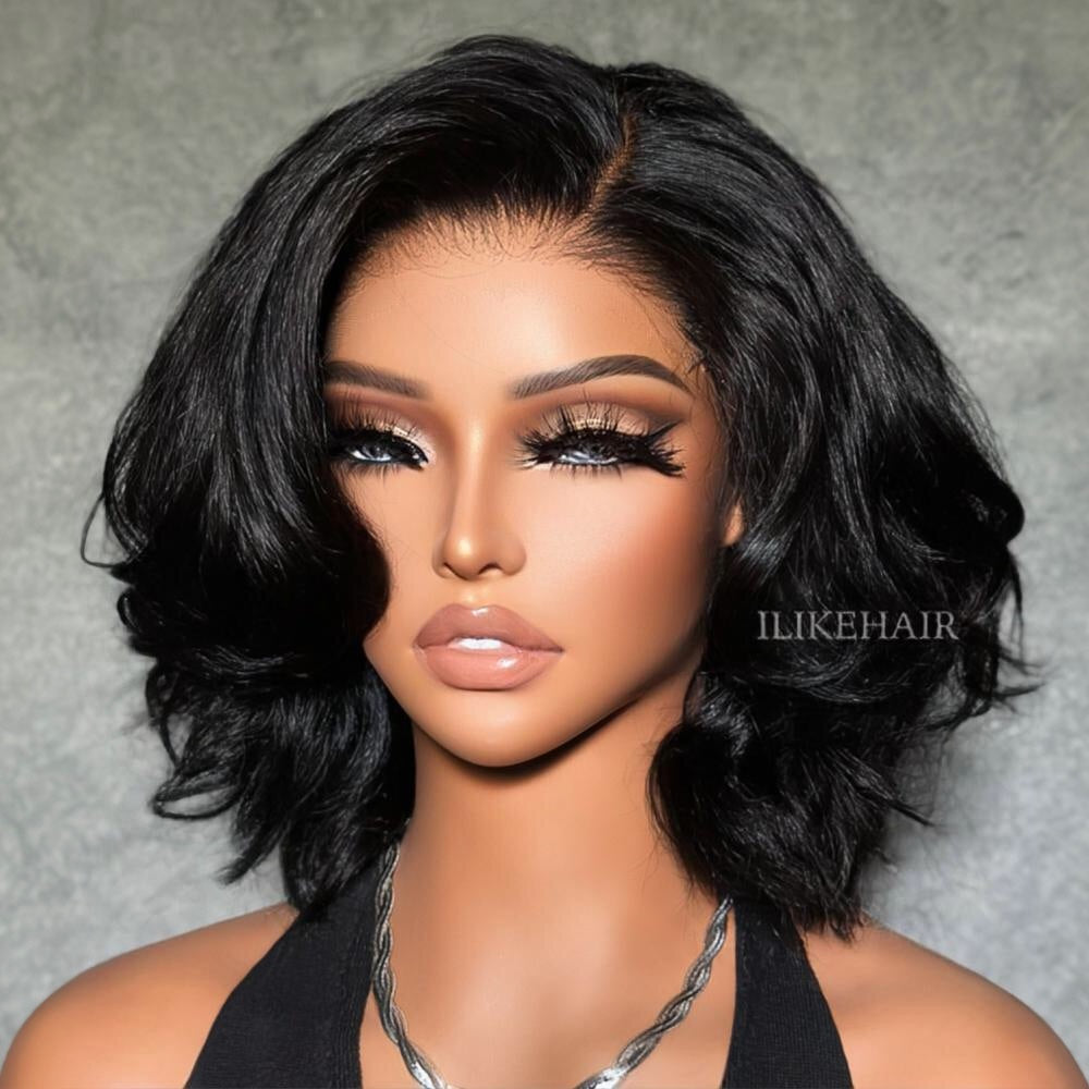 Put on & Go Side Part Layered Fluffy Bob Lace Closure Wig