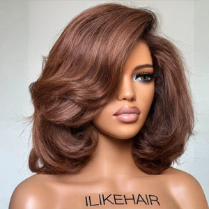 Brown Short Cut Layered Bob 13x4 Lace Front Wig