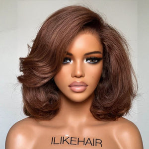 Brown Short Cut Layered Bob 13x4 Lace Front Wig