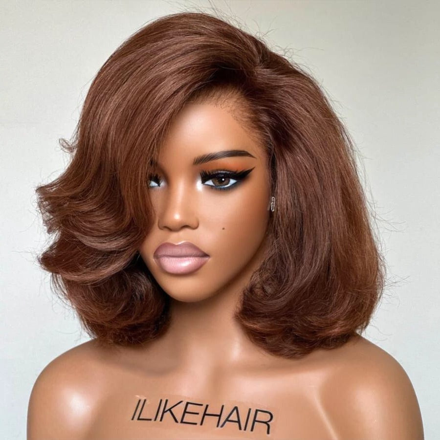 Brown Short Cut Layered Bob 13x4 Lace Front Wig