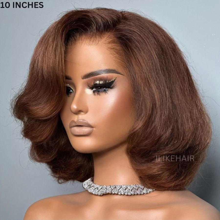 Brown Short Cut Layered Bob 13x4 Lace Front Wig