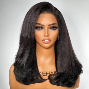 Trendy Layered Blowout Kinky Straight HD Lace Front Kinky Edges Wig