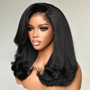 Trendy Layered Blowout Kinky Straight HD Lace Front Kinky Edges Wig