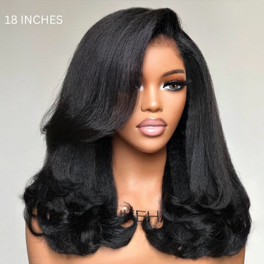 Trendy Layered Blowout Kinky Straight HD Lace Front Kinky Edges Wig