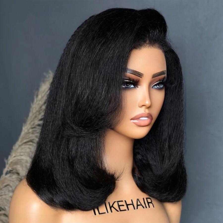 Trendy Layered Blowout Kinky Straight HD Lace Front Kinky Edges Wig