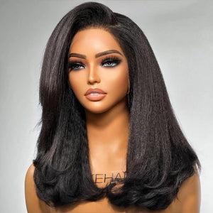 Trendy Layered Blowout Kinky Straight HD Lace Front Kinky Edges Wig