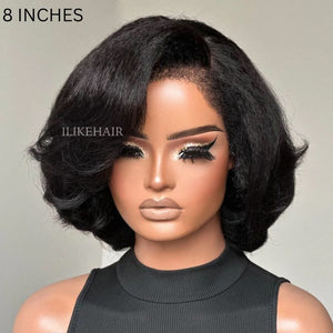 Put on & Go Side Part Short Layered Bob Kinky Edges Wig