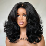 Put on & Go Designer Layered Curtain Bangs Wavy Lace Closure Wig