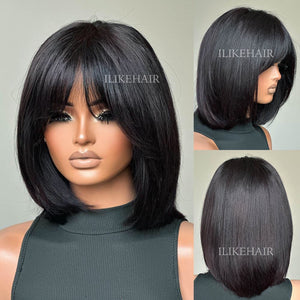 Short Face-Framing Layered Cut Straight Lace Closure Wig With Bangs