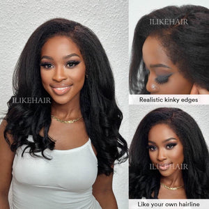 Side Part Wavy With Kinky Edges 13x4 Lace Front Wig