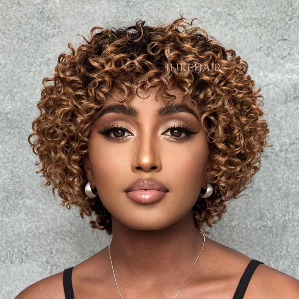 Glueless Ombre Dark Blonde Short Brazilian Curly Wig