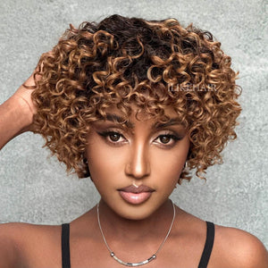 Glueless Ombre Dark Blonde Short Brazilian Curly Wig