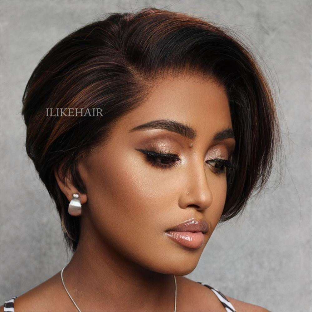 Boss Vibe Brown Highlights Layered Pixie Cuts Lace Wig