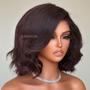 Reddish Brown Layered Fluffy Bob 5x5 Lace Closure Wig