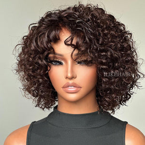 Glueless Dark Brown Short Curly Bob Lace Closure Wig