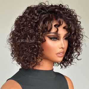 Glueless Dark Brown Short Curly Bob Lace Closure Wig