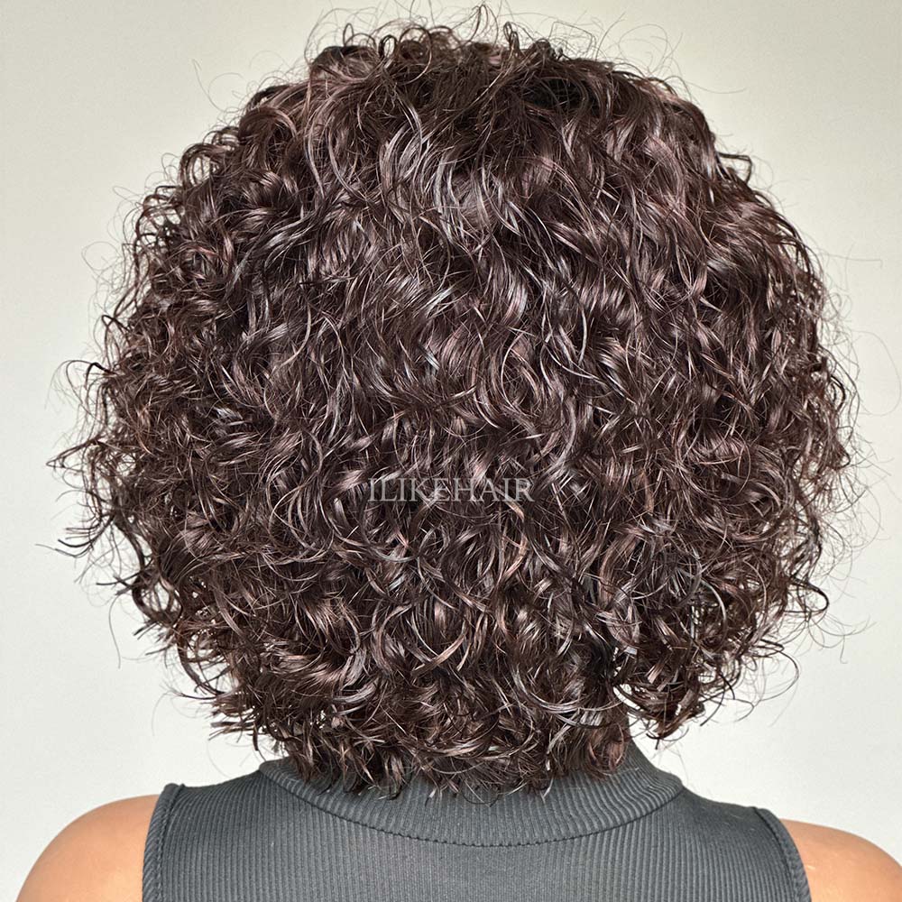 Glueless Dark Brown Short Curly Bob Lace Closure Wig