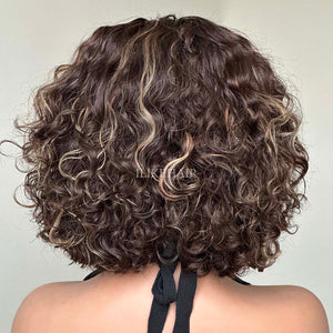 Short Blonde Highlights Glueless Pixie Curly Lace Closure Wig