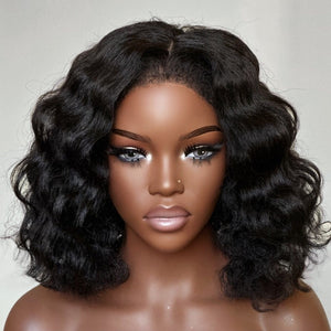 Put on & Go Short Wavy Kinky Edges Bob Pre Cut HD Lace Wig