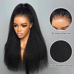 Glueless Hybrid Hairline With Kinky Straight 9x4 Lace Ventilated Wig