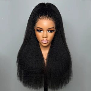 Glueless Hybrid Hairline With Kinky Straight 9x4 Lace Ventilated Wig