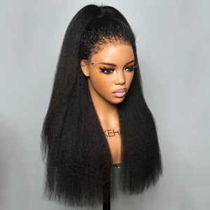 Glueless Hybrid Hairline With Kinky Straight 9x4 Lace Ventilated Wig