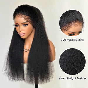 Hybrid Hairline With Kinky Straight 13x4 HD Lace Front Ventilated Wig