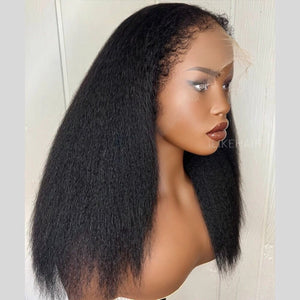 Hybrid Hairline With Kinky Straight 13x4 HD Lace Front Ventilated Wig