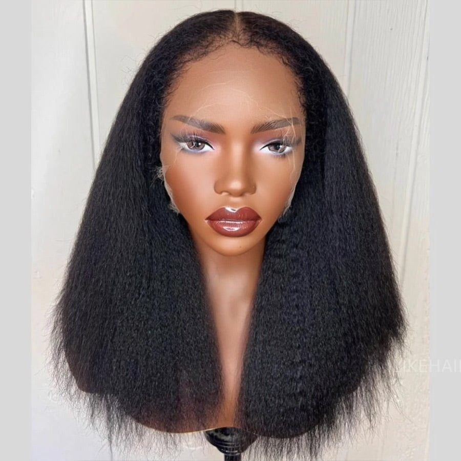 Hybrid Hairline With Kinky Straight 13x4 HD Lace Front Ventilated Wig