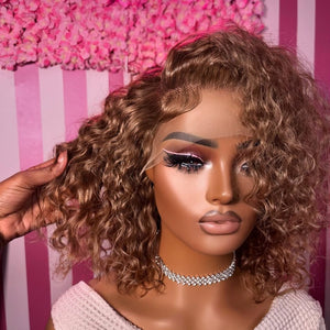 Honey Brown Curly Human Hair 13x4 Frontal Lace Wig