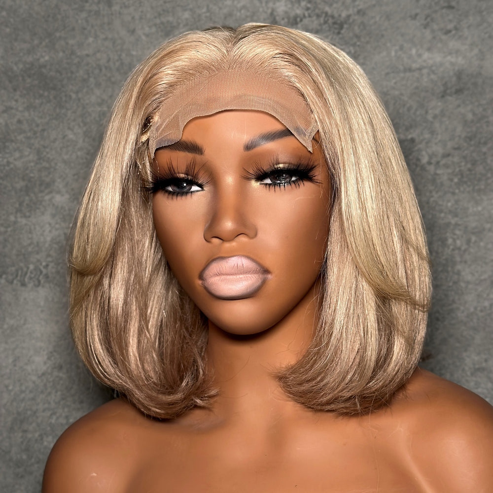 Ash Blonde Layered Cut Blowout Bob 5x5 Lace Closure Wig