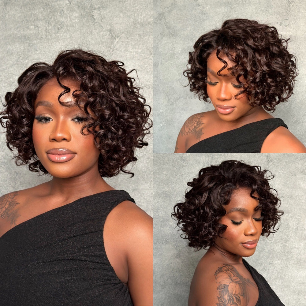 Brown Wave Bob Wig Glueless Human Hair Lace Front Wigs