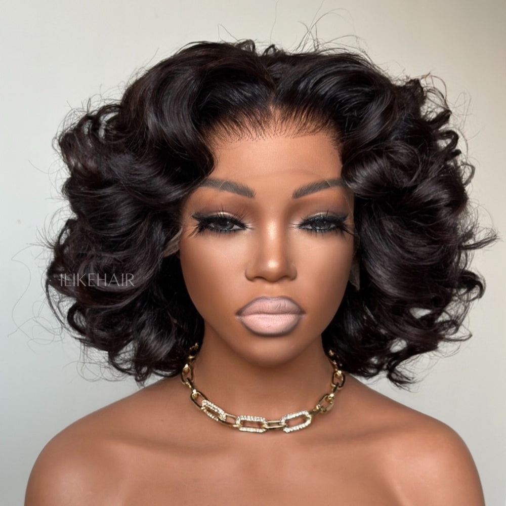 Natural Bouncy Loose Wave Short Bob Human Hair Wig