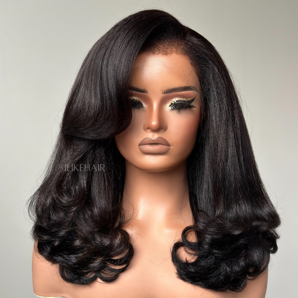
            
                Load image into Gallery viewer, Trendy Layered Blowout Kinky Straight HD Lace Front Kinky Edges Wig
            
        