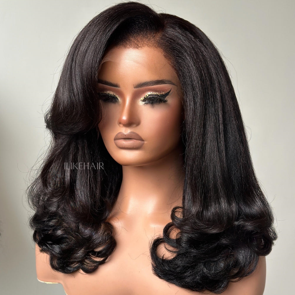 
            
                Load image into Gallery viewer, Trendy Layered Blowout Kinky Straight HD Lace Front Kinky Edges Wig
            
        