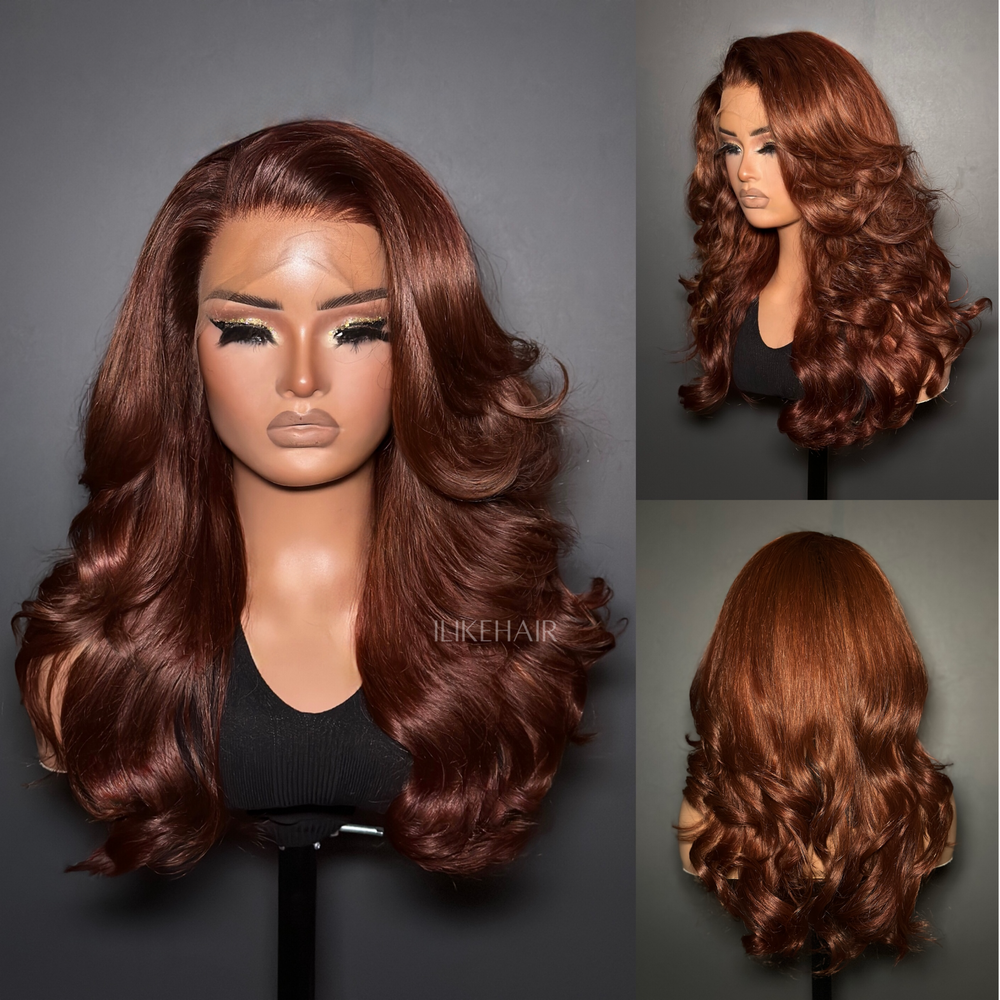 Luxurious Reddish Brown Layered Body Wave 13x4 Lace Frontal Wig