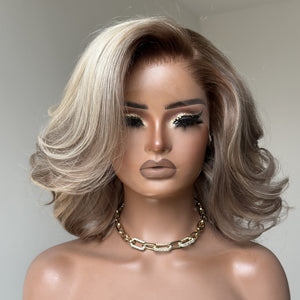Ombre 613 Blonde Wave Bob With Dark Root Balayage 13x4 Lace Front Wig
