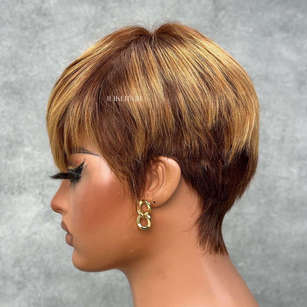 
            
                Load image into Gallery viewer, Put on  &amp;amp; Go Blonde Highlight with Bottom Brown Pixie Cut Wig
            
        