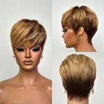 Put on  & Go Blonde Highlight with Bottom Brown Pixie Cut Wig