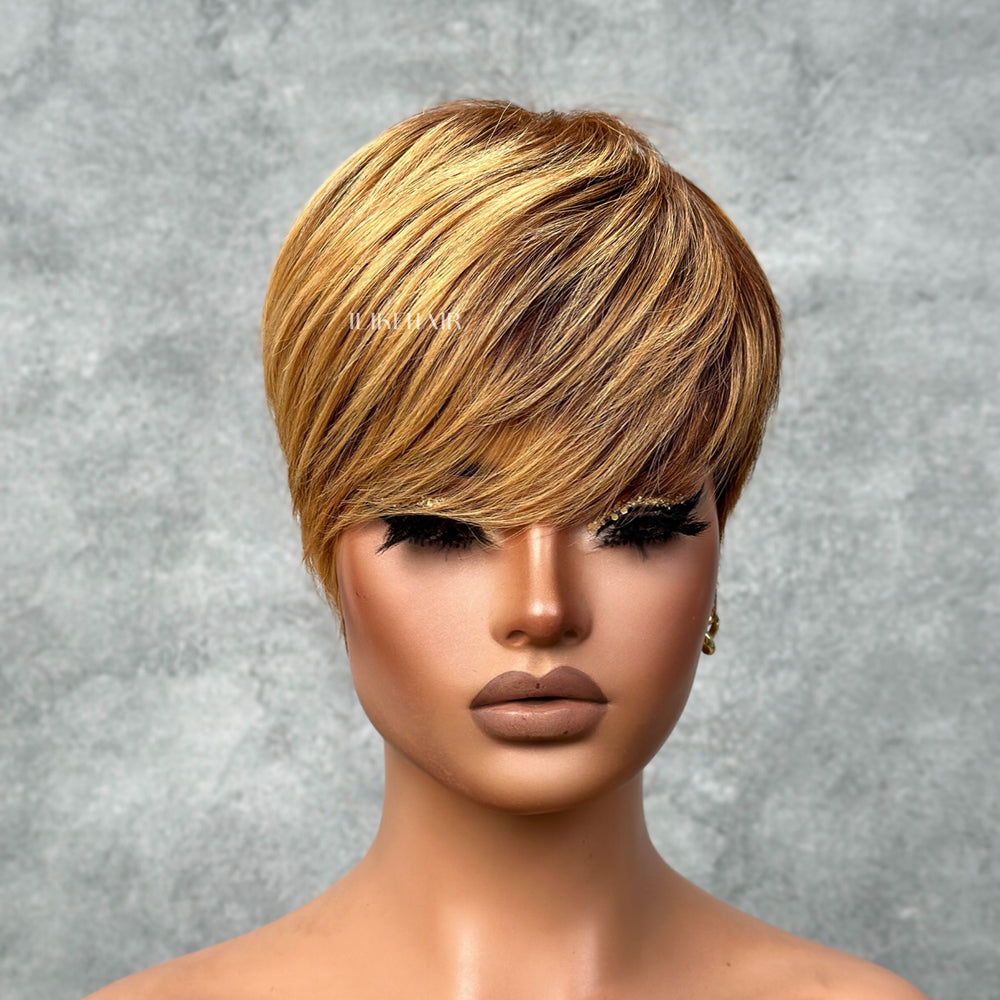 
            
                Load image into Gallery viewer, Put on  &amp;amp; Go Blonde Highlight with Bottom Brown Pixie Cut Wig
            
        